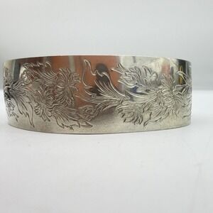 VNTG Kirk Stieff  Chrysanthemum Etched Pewter Cuff Bracelet 43 Gram Sz 7.5